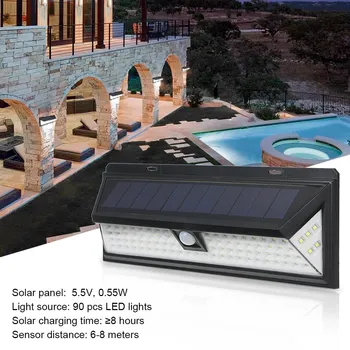 

90 LED Solar Power Motion Sensor Wall Light Outdoor Garden Lamp Waterproof Bright Garden Garden Lawn Lamp IP65 Waterproof