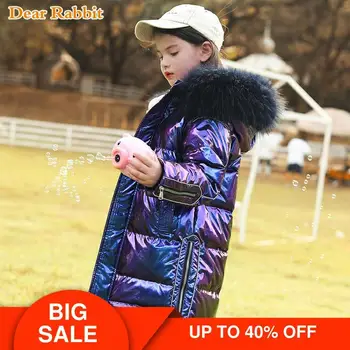 

2020 Children Winter Warm White duck down jacket for Girls clothing waterproof Clothes Hooded Coats Kids parka real fur snowsuit