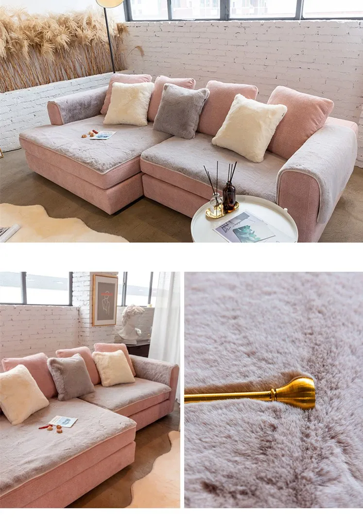 Rabbit Hair Sofa Cushion Soft Leather Sofa Cushion Fashionable Simple Warm Breathable Comfortable Non Slip Sofa Cover