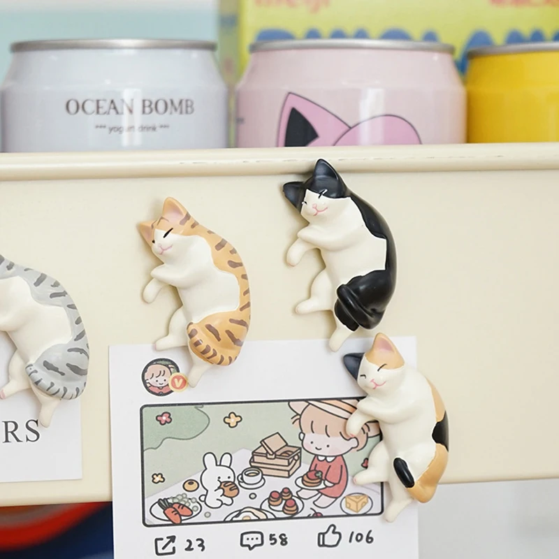 3Pcs Lazy Cat Refrigerator Magnet Message Photo Wall Sticker Creative Cute Sleep Cat Home Decoration Accessories magnetic fridge magnets magnetic sticker magnetic fridge stickers refrigerator decor