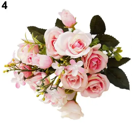 Dark Pink 1 букет, 15 голов, сделай сам, вечерние украшения, искусственный шелк, ткань, искусственные цветы, маленькая Роза, свадебные фальшивые цветы, праздничные принадлежности - Цвет: Dark Pink