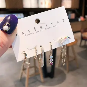 

6-piece fashion personality wild set micro-inlay pin micro-inlay ear bone clip small earring earrings