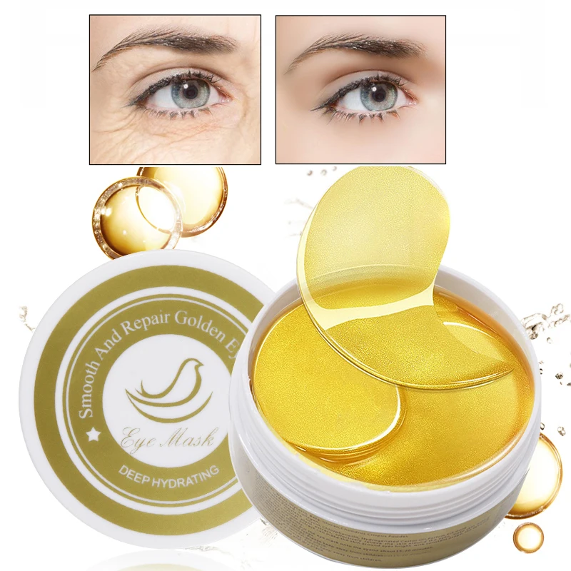 60 Pcs/box Crystal Collagen Gold Eye Mask Anti Wrinkle Dark Circles Eye Patches Anti-aging Moisturizing Skin Care Eye Gel TSLM2