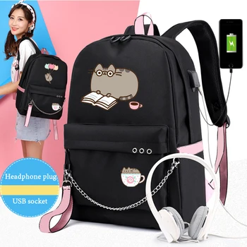 

Cute Cartoon Student Backpacks Large Capacity Breathable School Bag With USB Charging Chain Bundle Backpack For Girls