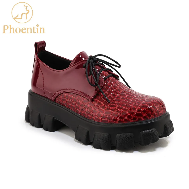 

Phoentin Crocodile pattern high platform shoes woman 2020 spring plus size lace up ladies footwear thick outsole heel shoe FT845