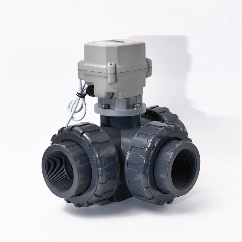 DN40 1-1/2'' 3-Way UPVC True Union Motorized Ball Valve With Manual Override NO/NC Capacitor Auto Return Electric Motor |
