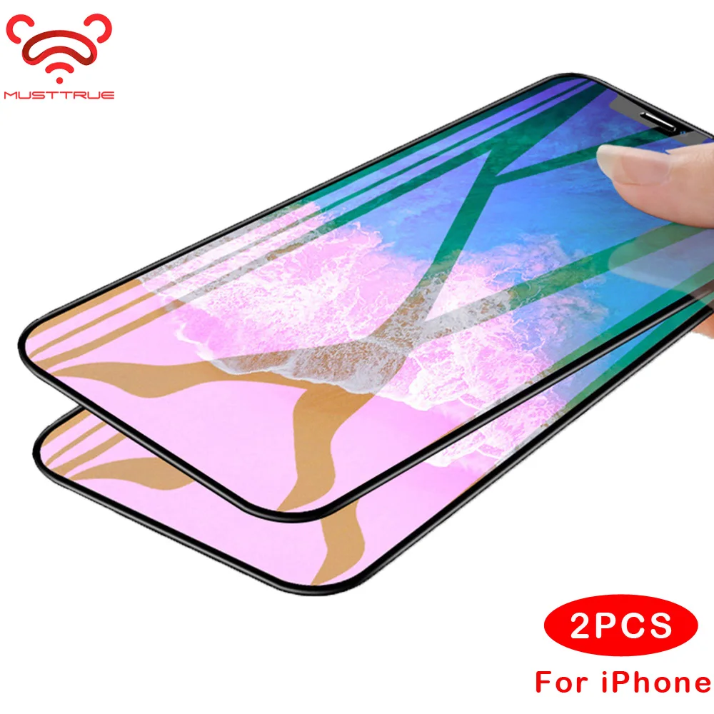 

2 Pcs FOR iPhone XS MAX XR X Screen Protector Glass iPhone 7 8 Plus Protective Glass Full Cover on iPhone 6s 6 iPhone 11 Pro