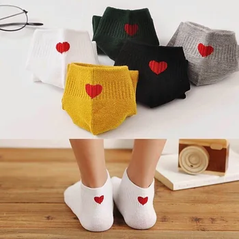 

5 Pairs New Fashion Harajuku Women Short Socks Japanese Novelty Love Heart Pattern Socks Hiphop Solid Summer Ankle Cool Socks
