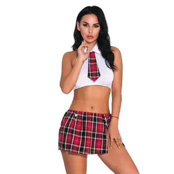 

Yfashion Female Cosplay Students Underwearing Off Shoulder Top+Plaid Dress Sexy Costume