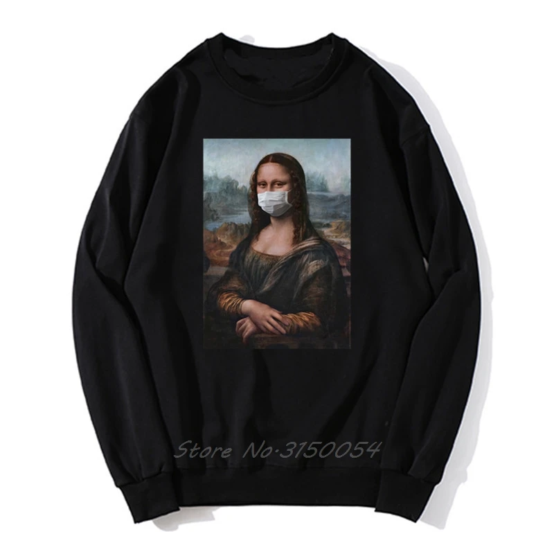 Sudadera con capucha para hombre, con estampado divertido de Monalisa, ropa para parte superior masculina, de lana, estilo Harajuku, para primavera y otoño