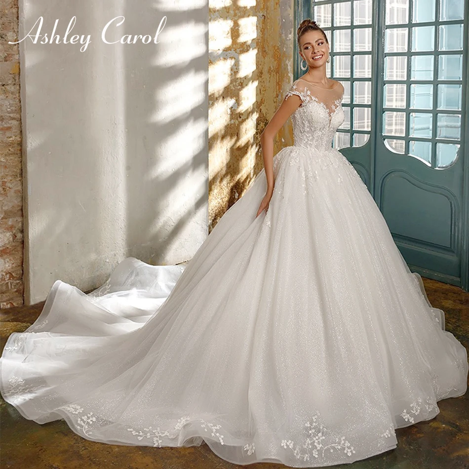

Ashley Carol Sexy Sweetheart Beading Shiny Princess Ball Gown Wedding Dress 2019 New Fashion Backless Chapel Train Wedding Gowns