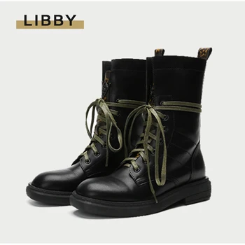 

2020 new autumn retro round head mid-tube wild line cool Martin boots British style retro winter fashion motorcycle boots black