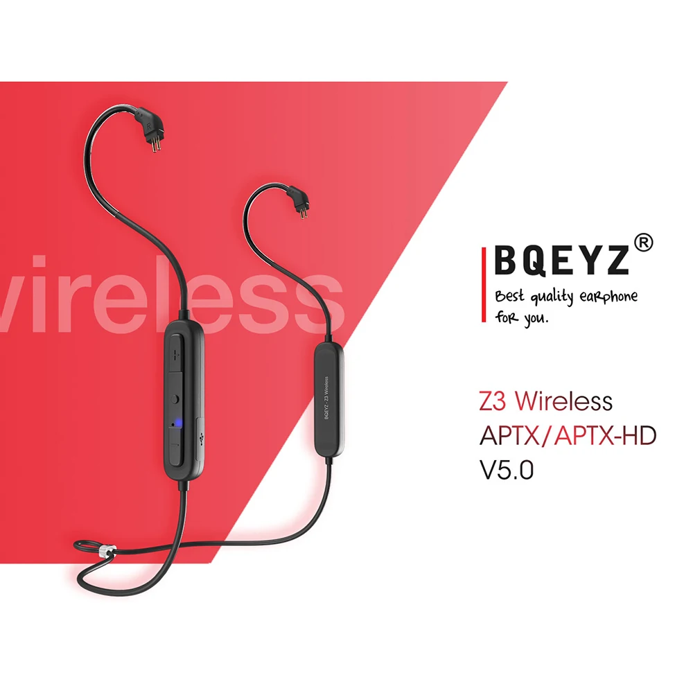 BQEYZ Z3 2Pin 0,78 мм Bluetooth 5,0 Сменный кабель для наушников AptX-HD беспроводные наушники HiFi съемный кабель встроенный аккумулятор