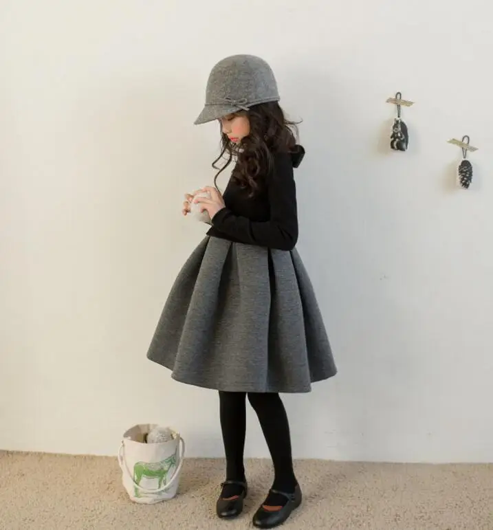 

Girls Winter Dress 2019 New Cotton Patchwork Dress Kids Long Sleeve Pleated Teenager Girls Dresses Fashion Big Girl Clothing