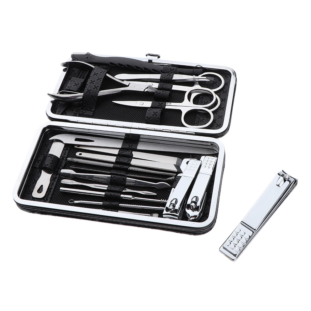 20Pcs Professional Manicure Pedicure Tools Kit Nail Clipper Cutter Cuticle Multi-use Grooming Kit with Black PU Leather Case