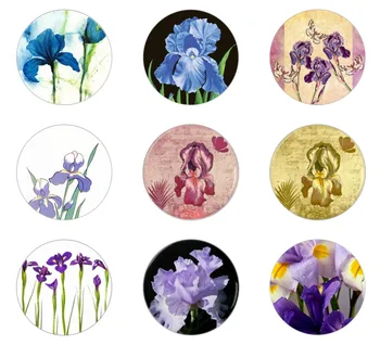 

5pcs16mm20mm25mm New Trendy Blue Iris Flower Purple Irises Handmade Photo Glass Drop Style Cabochons Jewelry Accessories