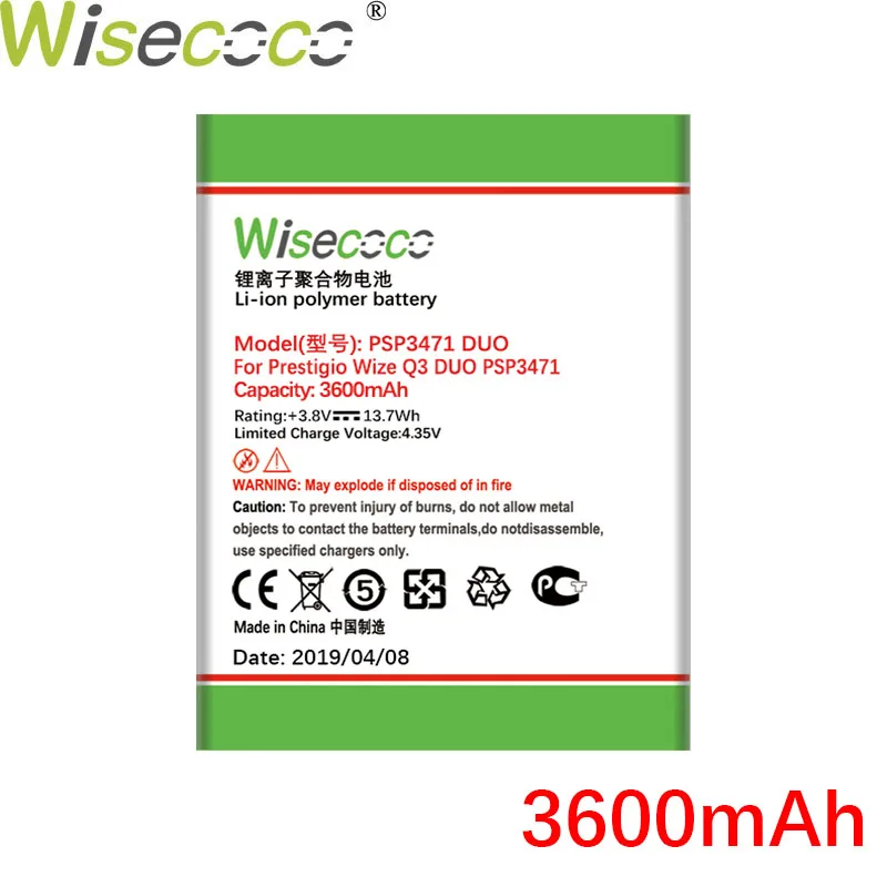 WISECOCO 5 шт. 3600 мАч PSP3471 DUO Аккумулятор для Prestigio Wize Q3 DUO PSP3471 телефон последняя продукция батарея+ номер отслеживания