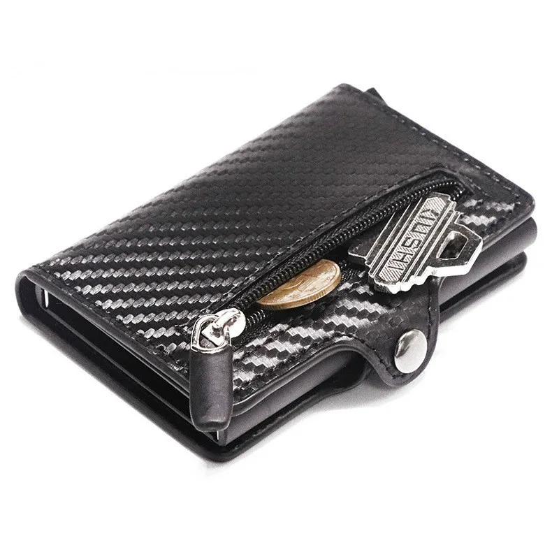 

2020 Purse RFID Metal Card Holder Button Coin Wallet Protection Fashion Carbon Fiber Wallet Men Slim Wallet Anti-theft Card Case