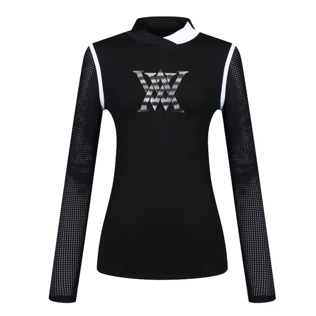 Golf women's shirt spring and summer thin sun-proof long-sleeved stretch fabric and perforated sleeves black