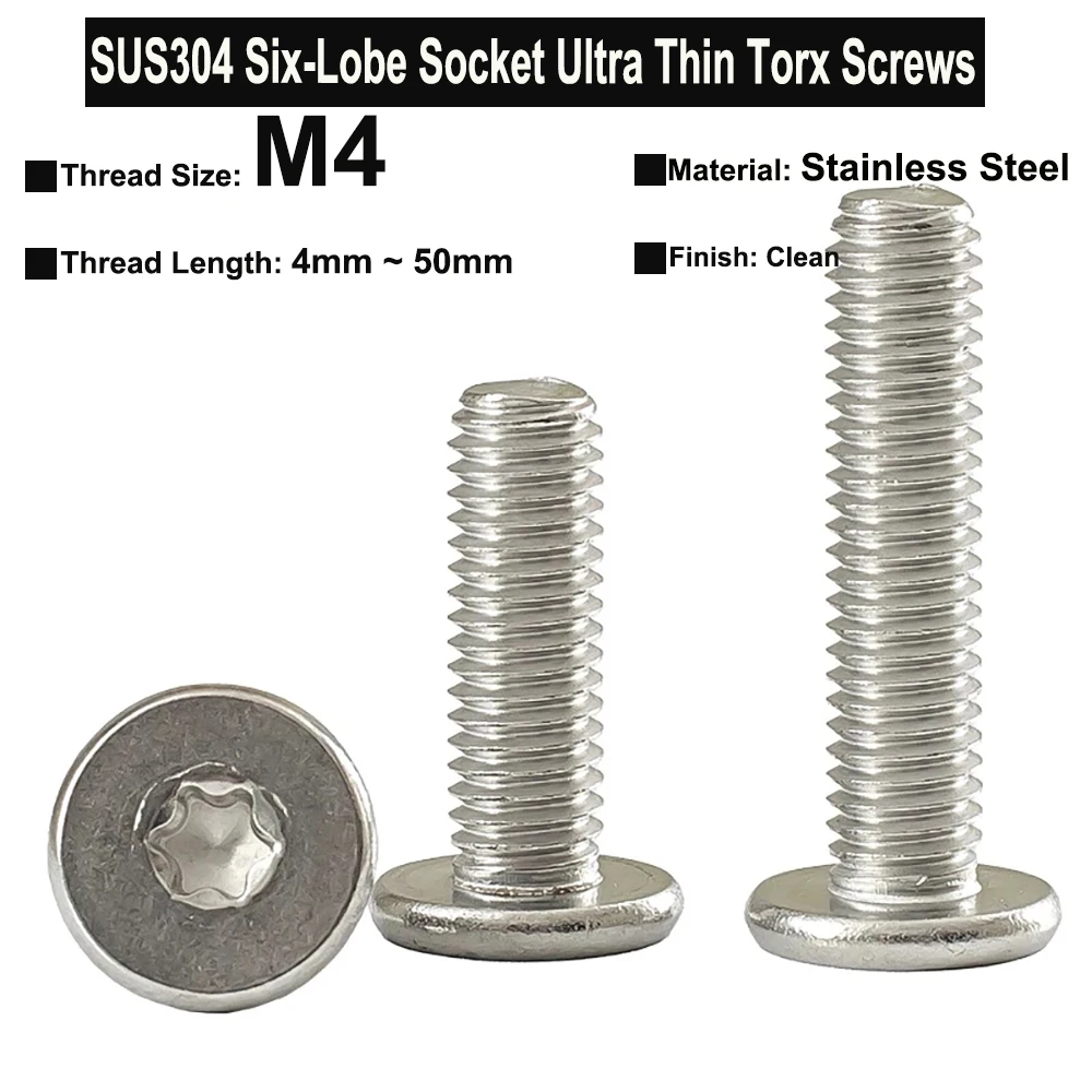 

30Pcs/20Pcs/10Pcs M4x4mm ~ 50mm SUS304 Stainless Steel Six-Lobe Socket Ultra Thin Oversized Round Head CM Torx Screws
