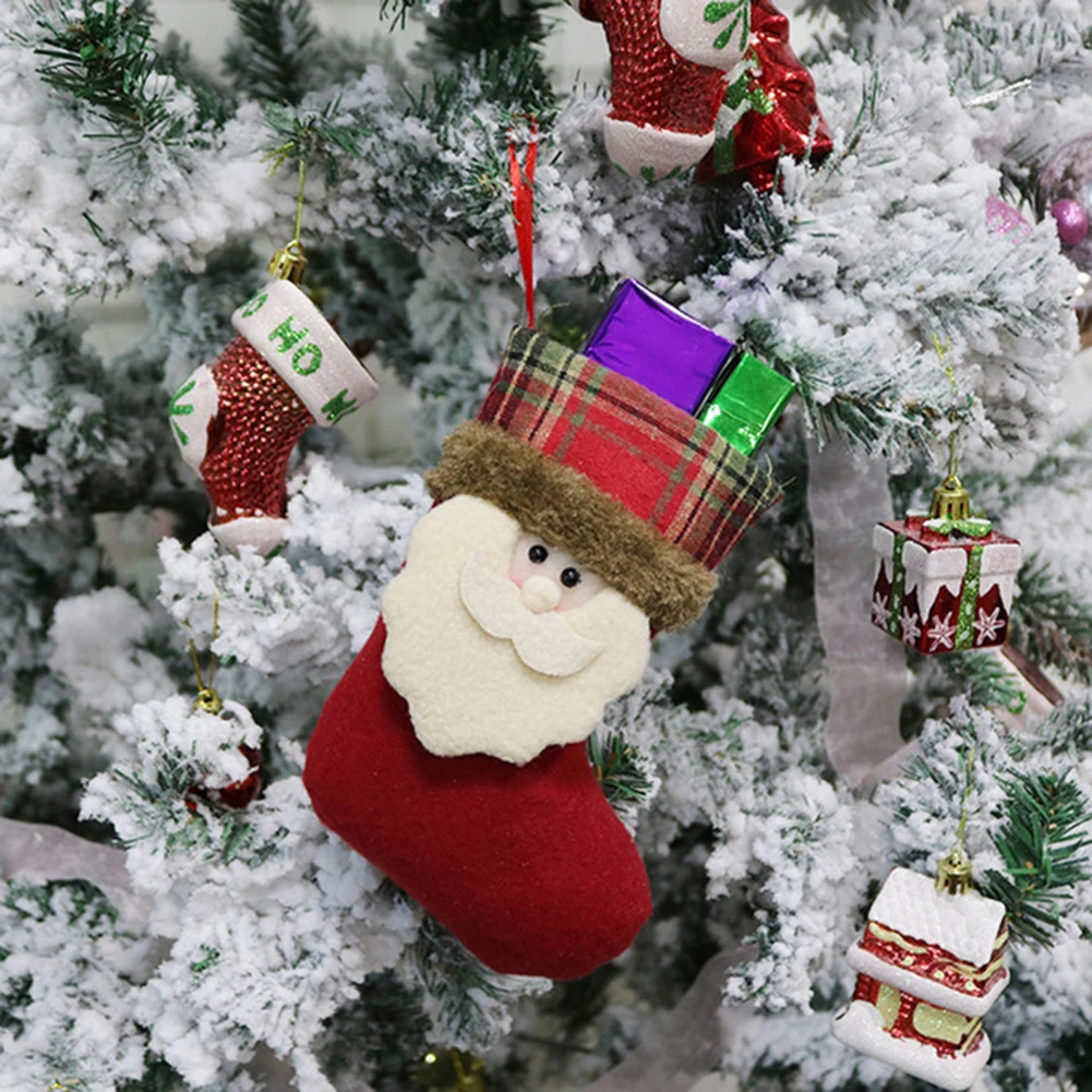 3pcs Christmas Stocking Candy Bag Gifts Bags Xmas Tree Ornament Stocking Candy Cookie Pouch Christmas Decoration