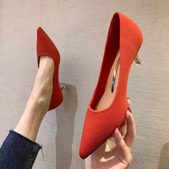 

2020 New Concise Elegant Female High Heels Korean Wild Shallow Mouth Single Shoes Fashion Middle Hollow Comfort Work Shoes