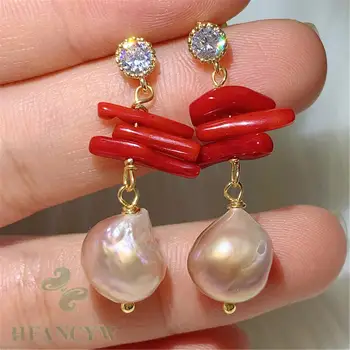 

10-12mm Multi-Color Baroque Pearl Earring 18k Zircon Ear Stud AAA Party Cultured Accessories Wedding Flawless Aurora Women