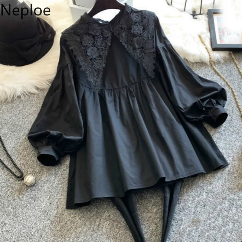 Neploe размера плюс блузка для женщин 2021 Blusas Mujer De Moda вязанная крючком кружевная