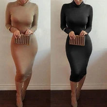 Осеннее и зимнее модное элегантное женское вельветовое платье с высоким воротником и длинным рукавом, Осеннее и зимнее платье