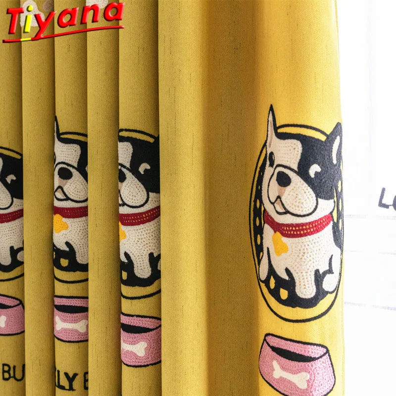 

Cartoon Puppy Printed Curtain for Living Room Dog Paw Pattern Yellow Curtain Tulle for Kid's Room Children's Cuty Panel HM153#30