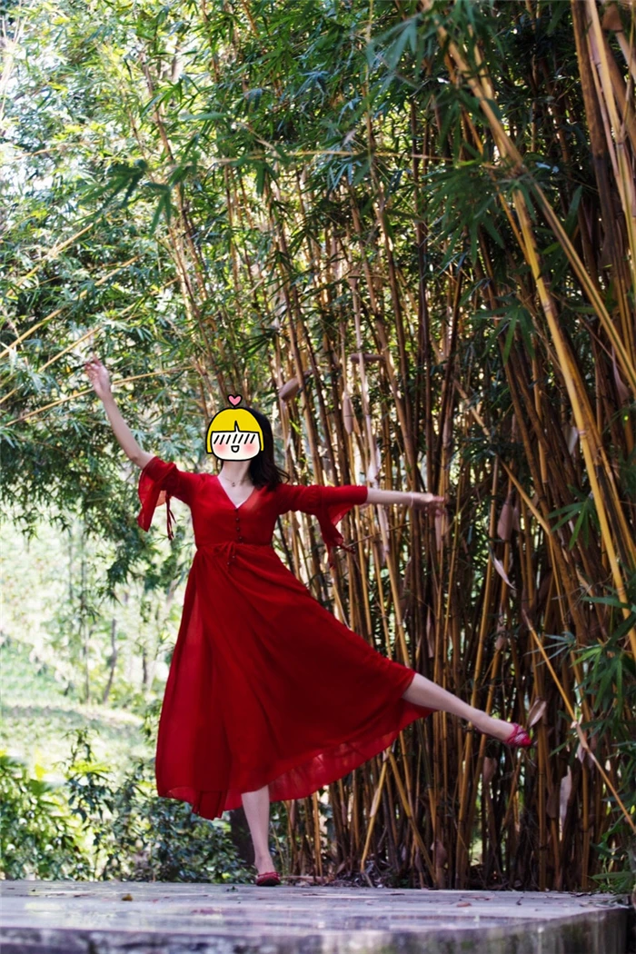 HANZANGL новые художественные Ретро шифоновые праздничные длинные платья женские V образным вырезом с расклешенными рукавами большие качели красное винтажное платье