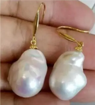 

Jewelry Free Shipping noble jewelry Huge AAA 19x13mm South Sea White Baroque Pearl Earrings