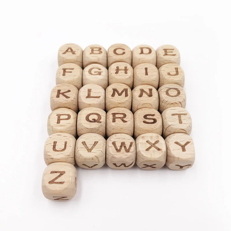 

26pcs Square Beads Alphabet Letter Beech Wooden A-Z Letters Wood Spacer Beads For Baby Teether Pacifier Clip DIY Jewelry Makin