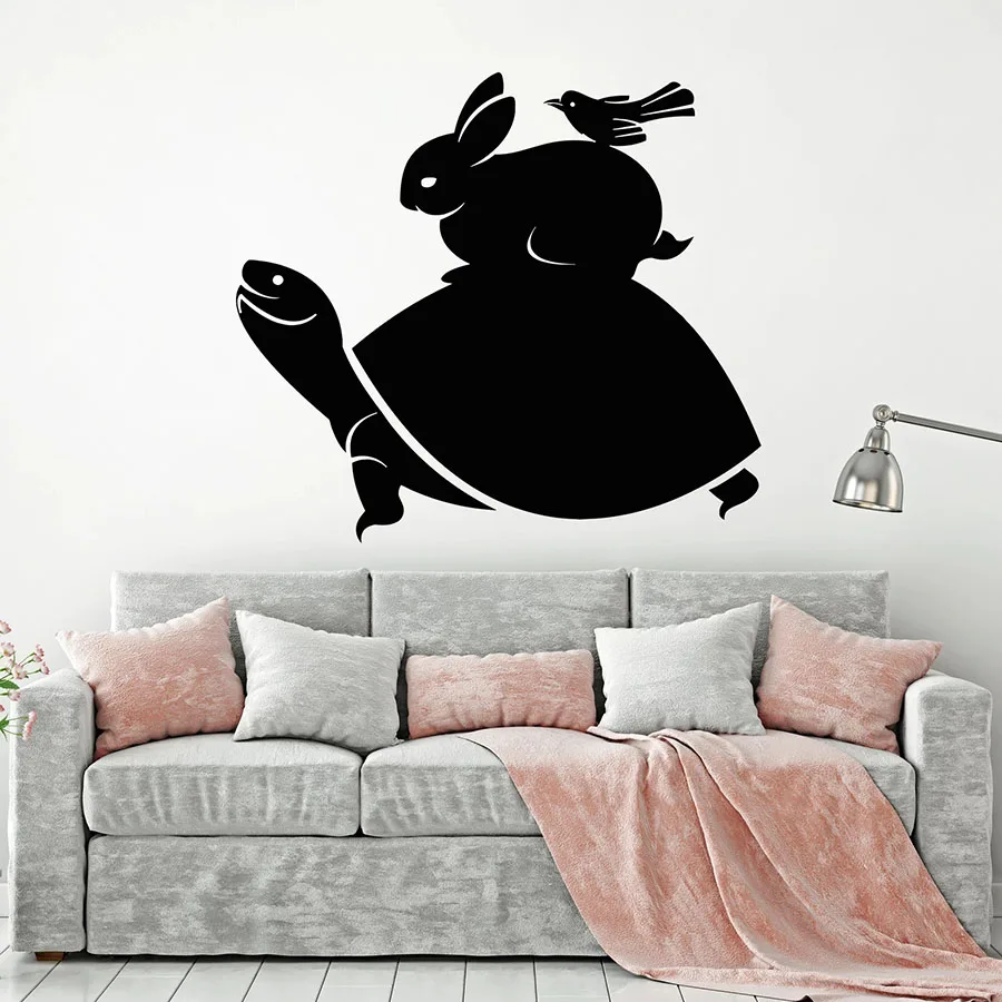 Best Animals Wall Decal Turtle Rabbit Bird Pattern Kids Room Nursery Bedroom Play Zone Interior Decor Vinyl Glass Sticker Mural M040