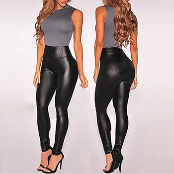 

Fashion Sexy Women Leggings Ladies Solid Workout Leggings Fitness Sports Leather Pants Athletic Pants Black Pencil Pants L511