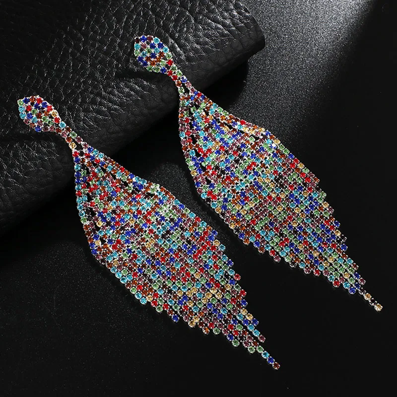 Модные свадебные серьги с кристаллами и кисточками для женщин массивные серьги многоцветные длинные серьги-подвески вечерние ювелирные изделия для выпускного вечера подарок - Окраска металла: GKY648silvercolor