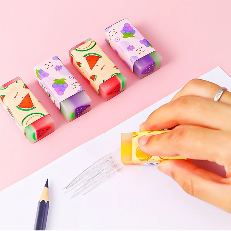 Cute Candy Color Strawberry Fruit Erasers Soft Pencil Erasers For Kids Rubber Toy Stationery Supplies