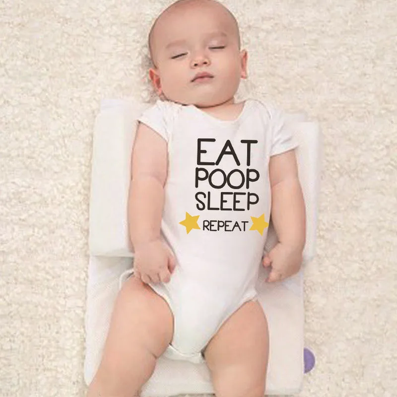 Eat Sleep Poop Повтор детский Боди Новорожденные девочки мальчик короткий рукав Забавный хлопок боди комбинезон одежды снаряжение для малышей