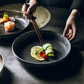 

European Style Ceramic Large Round 10 inch Household Flat Rice Fruit Salad Dinner Plate Restaurant Tableware