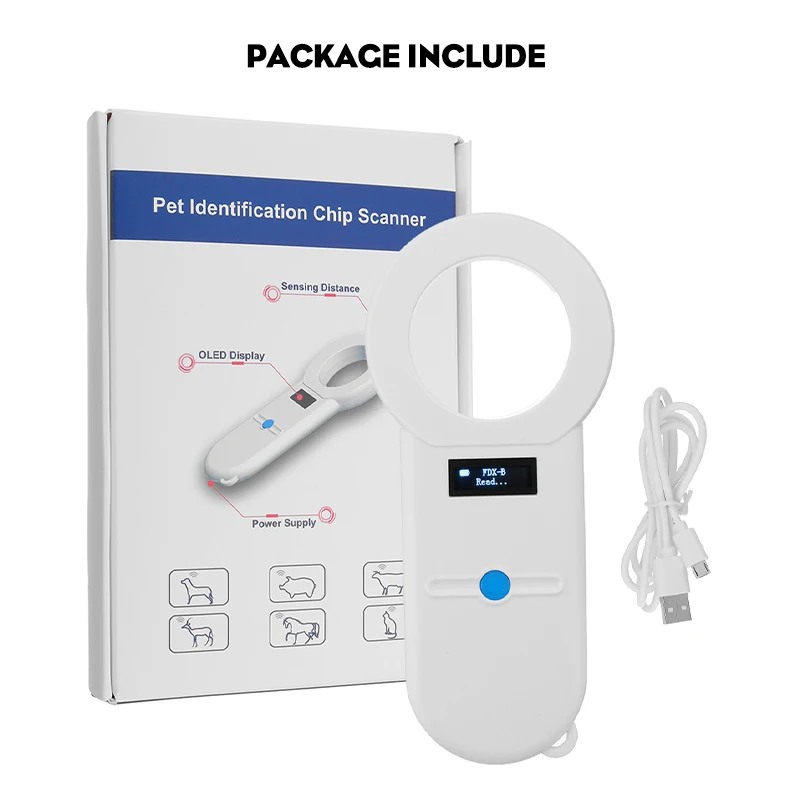 OLED Display Pet Scanner ISO11784/5 Animal Pet ID Reader Chip Transponder USB RFID Handheld Microchip Scanner for Dog Cats Horse