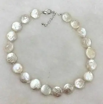 

13-15mm cultured freshwater pearl choke necklace Keshi coin necklace +tail chain