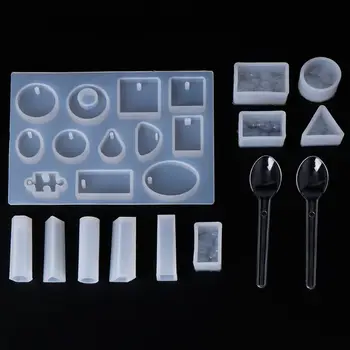 

1 Set Silicone Mold DIY Jewelry Making Tools With Spoon Mix Epoxy Resin Crafts Handmade Pendant Geometric Gifts Necklace Decor