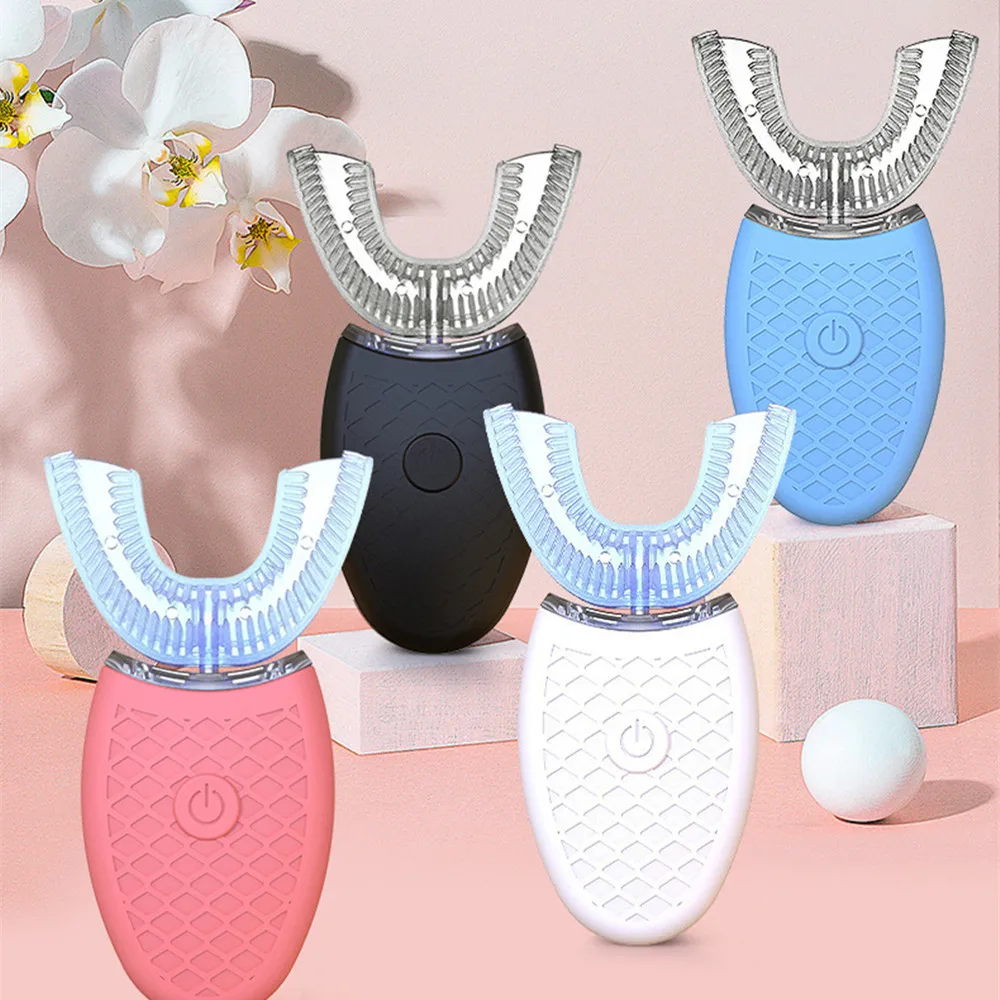 

360 Degrees Intelligent Electric Toothbrush Automatic Sonic U Type 4 Modes Tooth Brush USB Charging Tooth Whitening Blue Light