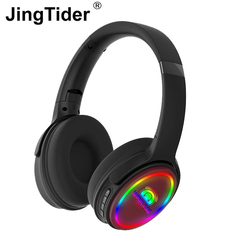 KD71 Bluetooth 5 0 Headphones LED Light Wireless Stereo Bass Headsets HIFI Fordable Earphones With Mic Support TF Card FM Radio