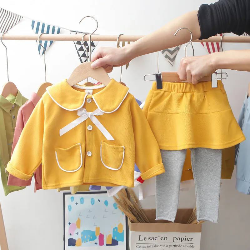

2020 New Style Girls Spring Clothing Baby Girls Long Sleeve Two-Piece Set Sweet College Style GIRL'S Spring And Autumn Clothes F