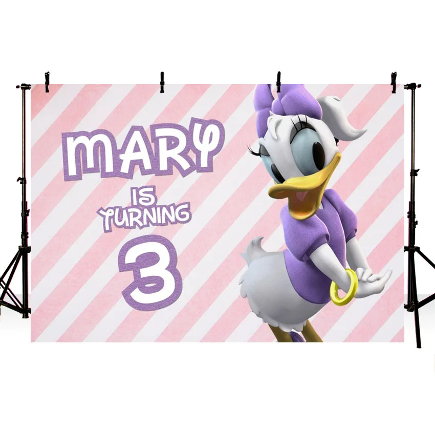 

Daisy Duck Theme Backdrop Background Poster Banner Custom Name Age Photography Photo Vinyl Birthday Party Decoration Childrens