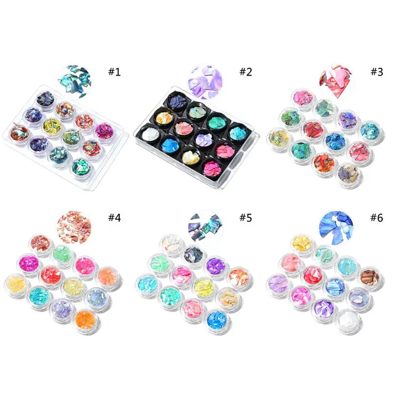 12 boxes/set Nail Shell Slices Broken 3D Art Decorations Fingernails DIY Crafts Manicure Accessories 6 Types T4MB