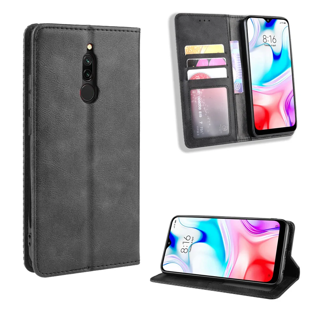 Магнитный винтажный кожаный чехол премиум-класса для Xiaomi Redmi 8 Redmi8 M1908C3IC, чехол с Откидывающейся Крышкой 6,22 дюймов, легкомысленный чехол с защитой от падения
