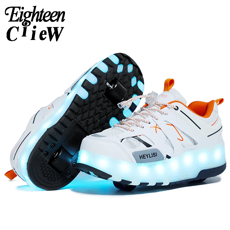 Size 28-40 Glowing Sneakers with Charging Switch Light Wheels Woman on for Girls Roller | Детская одежда и обувь