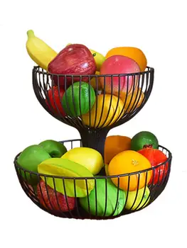 

Wrought Iron Double Layer Fruit Basket Metal Fruit Basket Iron Storage Basket Tray For Snack Fruit